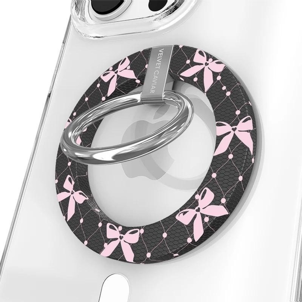 Velvet Caviar Magnetic Grip Ring Phone Stand Black Lace Pink Bows MagSafe Holder